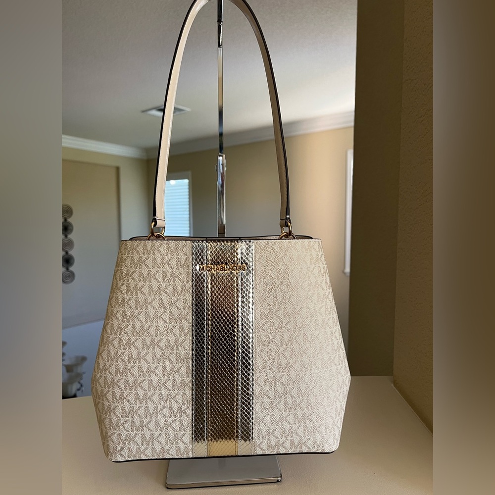 Michael Kors Metallic Gold and Beige Bucket Shoulder Bag